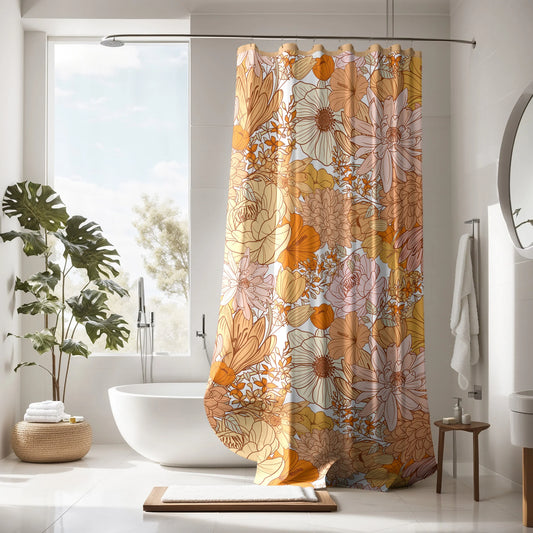 Personalized Orange Boho Floral Shower Curtain