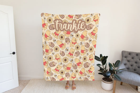 Winnie the pooh Minky Blanket, yellow winnie the pooh baby blanket, toddler blanket, disney decor, disney gift, gift under 100