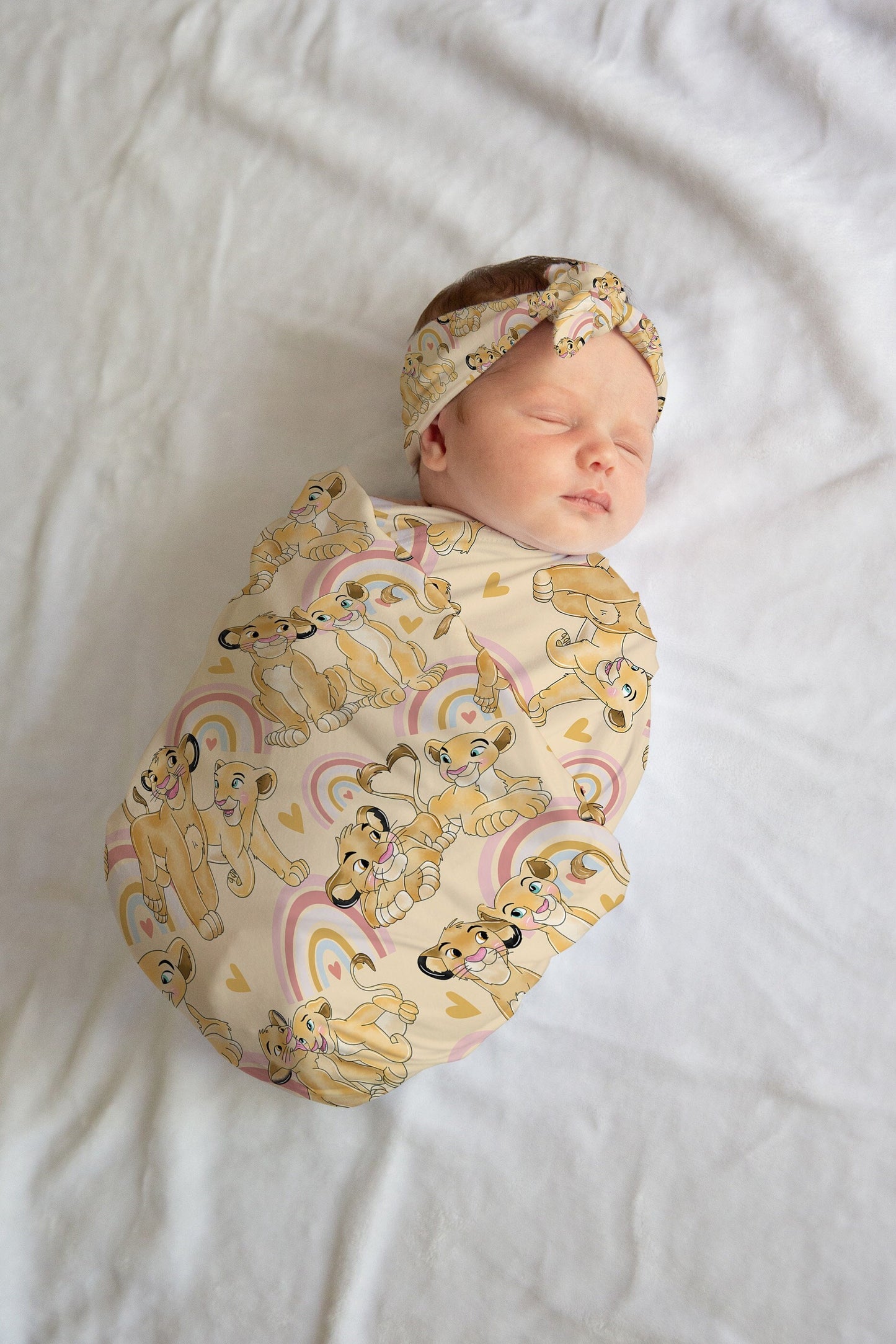 Custom Lion King Swaddle and bow set newborn, Swaddle and hat set, Newborn girl hospital reveal outfit, baby shower gift, stretchy swaddle