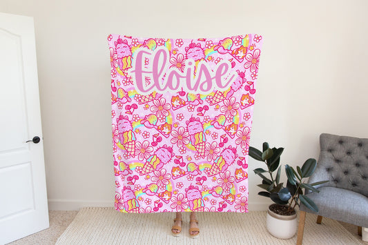 Pink blanket custom kids bedding colorful toddler blanket gift for daughter kidcore dopamine decor kawaii couch throw PERSONALIZED