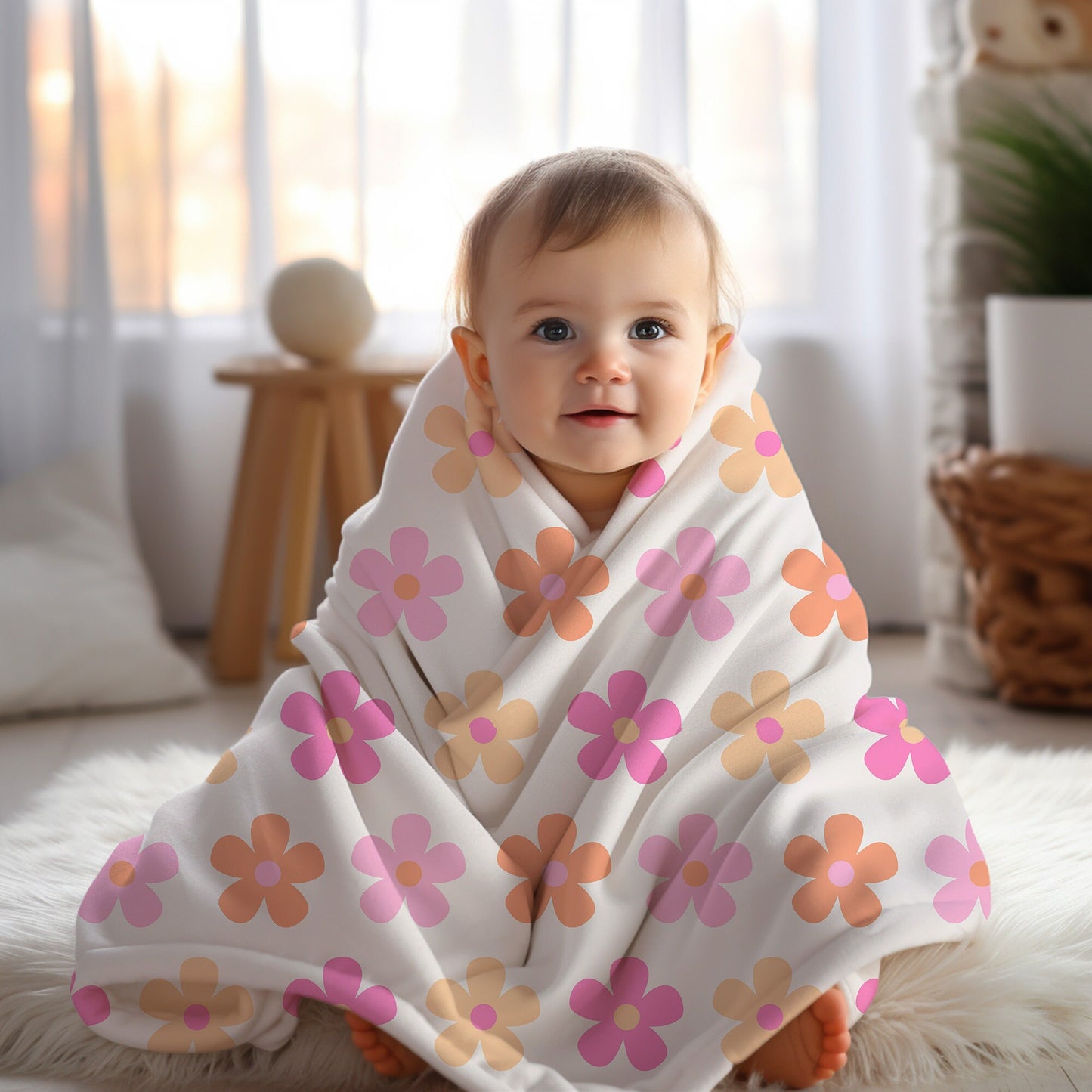 Personalized floral Blanket pink, groovy floral blanket, pink floral blanket, pastel floral blanket, toddler blanket, groovy home decor