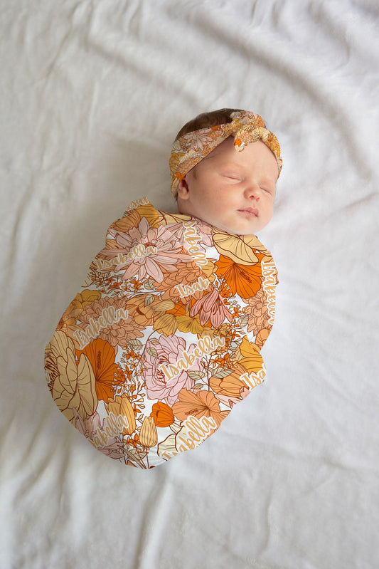 Personalized Vintage Floral Newborn Swaddle Set