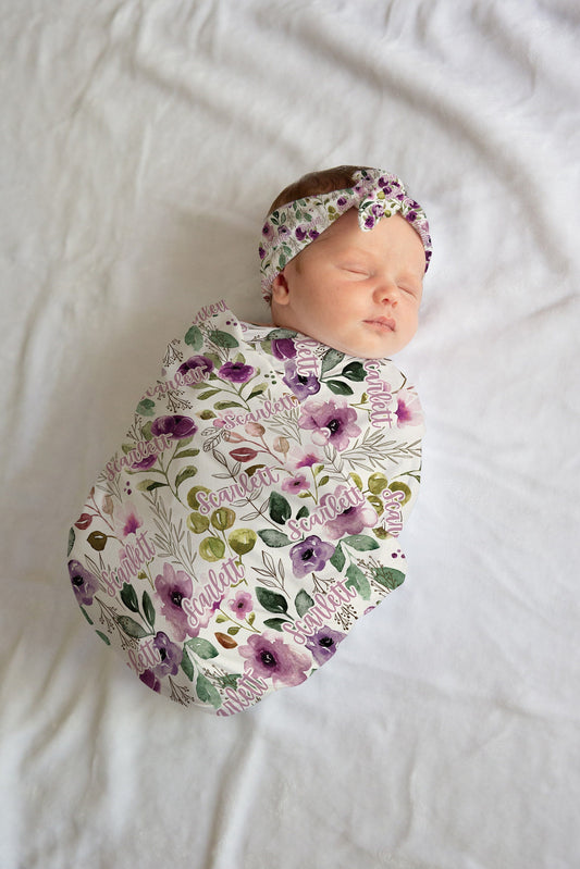 Personalized Floral Swaddle Set