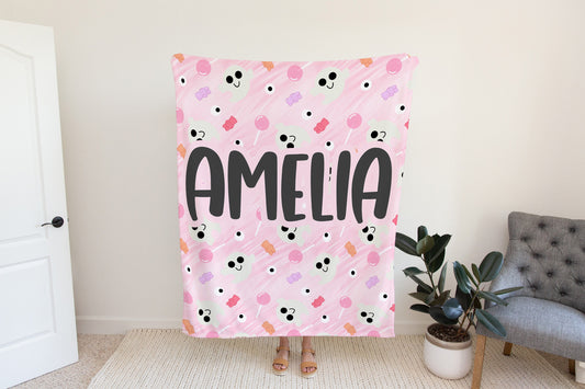 Personalized Halloween Blanket Pink Ghost