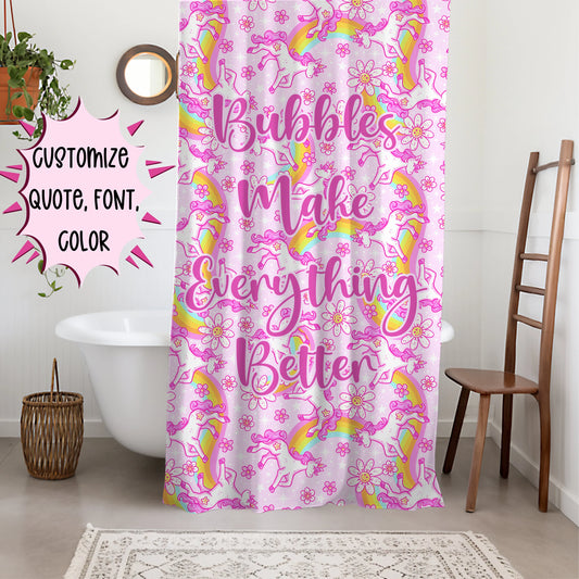 Personalized Pink Unicorn Shower Curtain for Kids