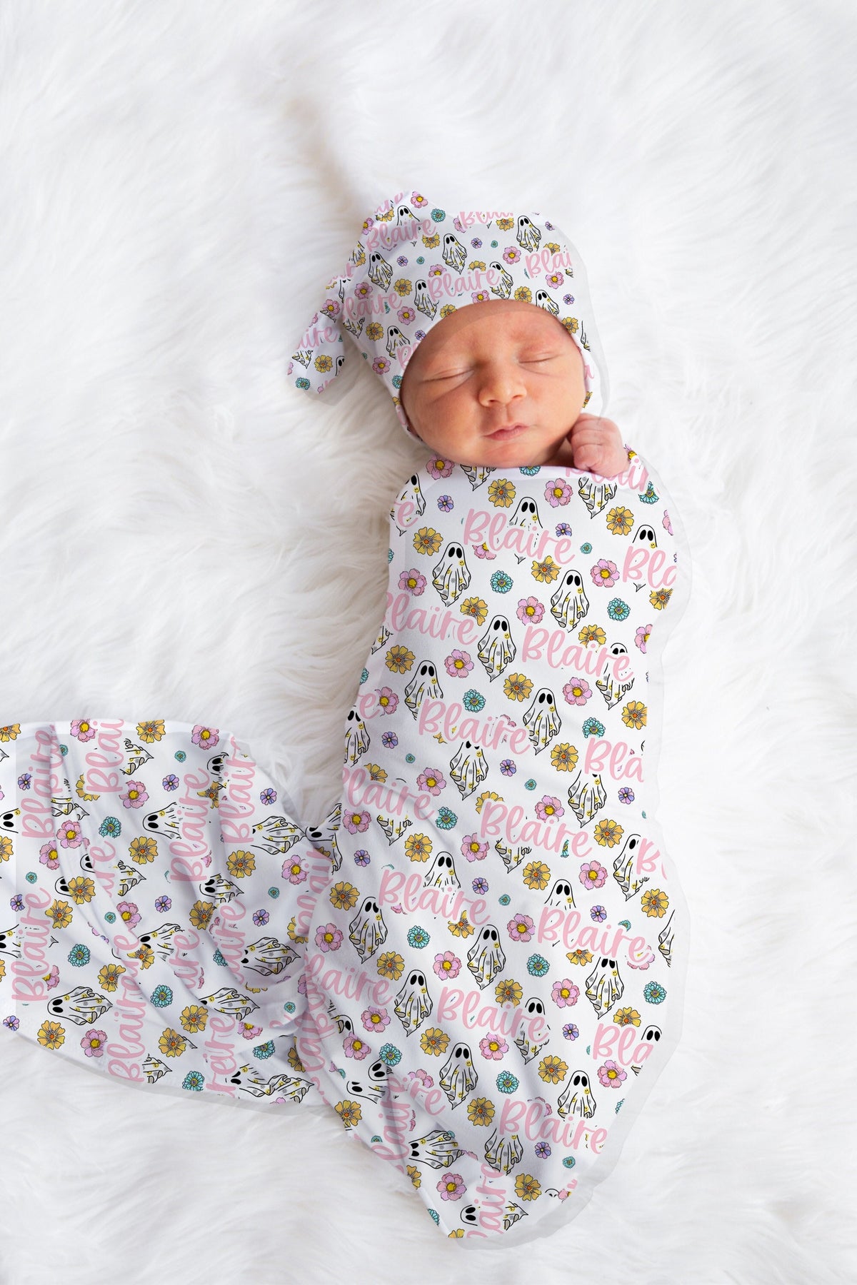 Personalized Halloween Newborn swaddle Bow Set Hat