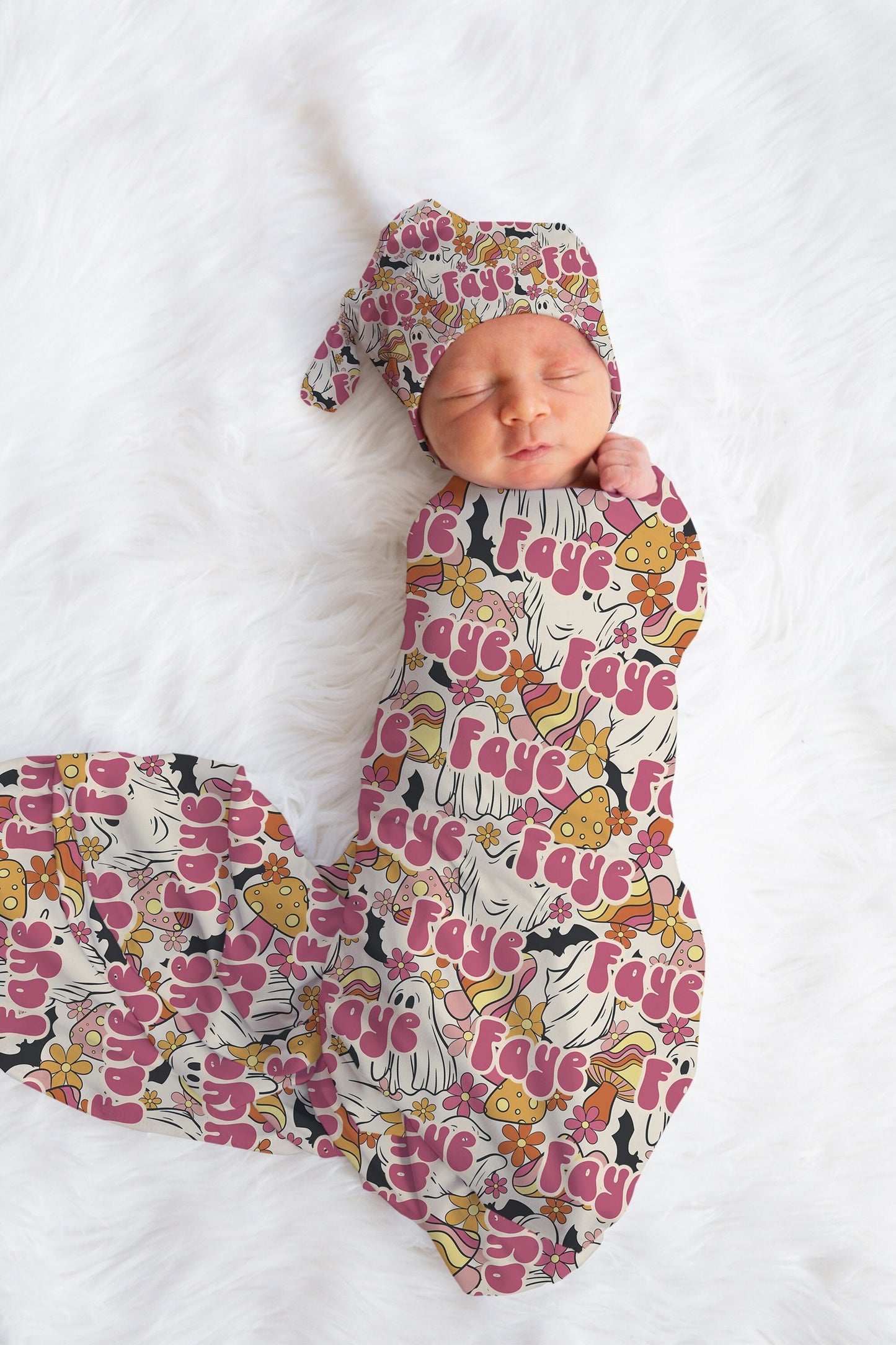 Personalized Halloween Newborn swaddle Bow Set Hat