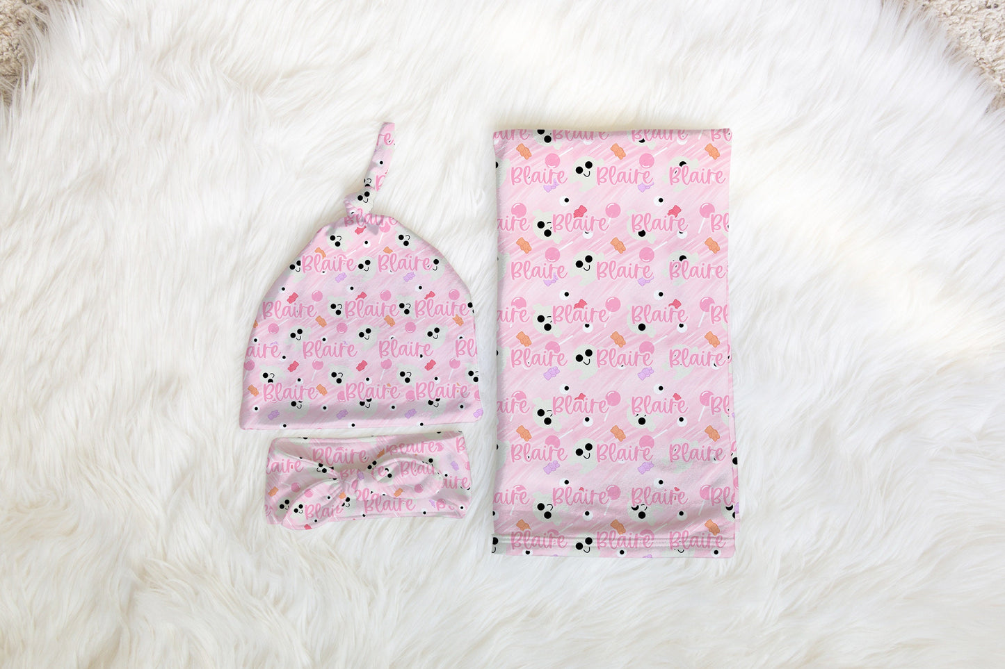 Personalized Pink Halloween Swaddle Set Ghosts