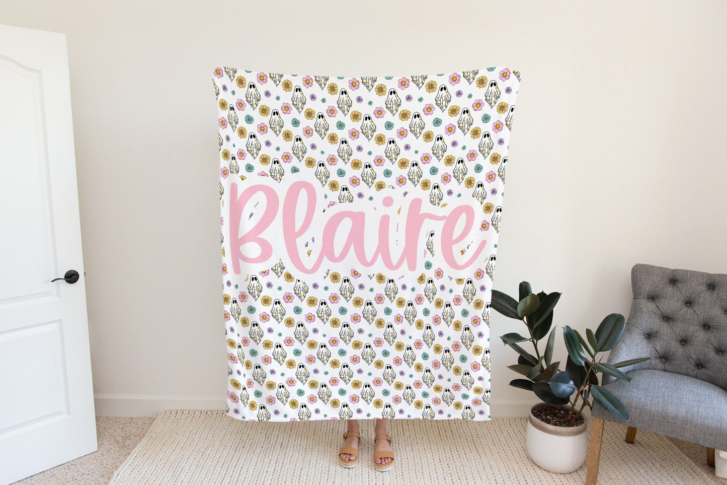 Personalized Ghost Halloween Blanket, fall decor
