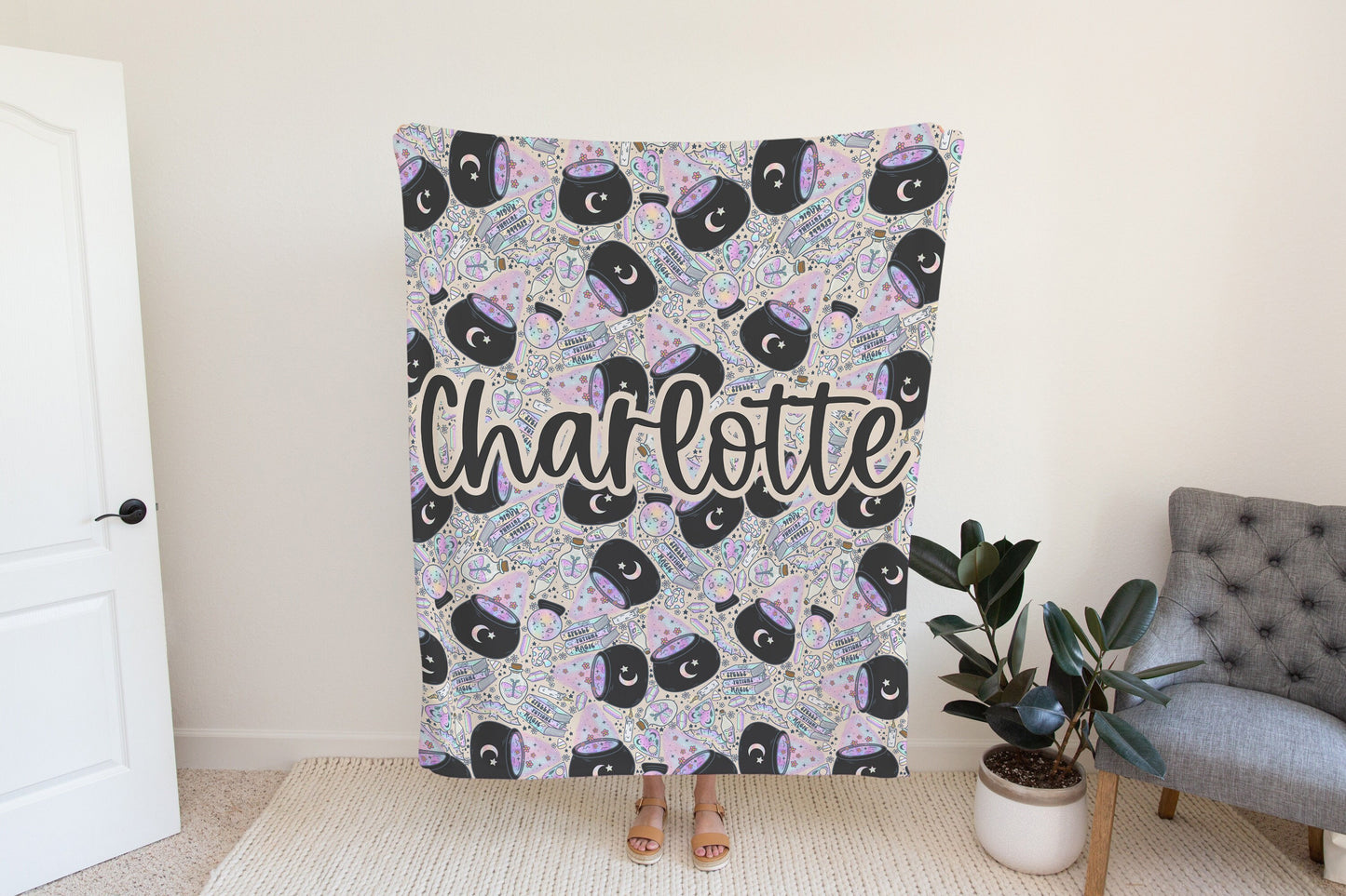 Personalized Halloween Blanket Witchy Fall Decor