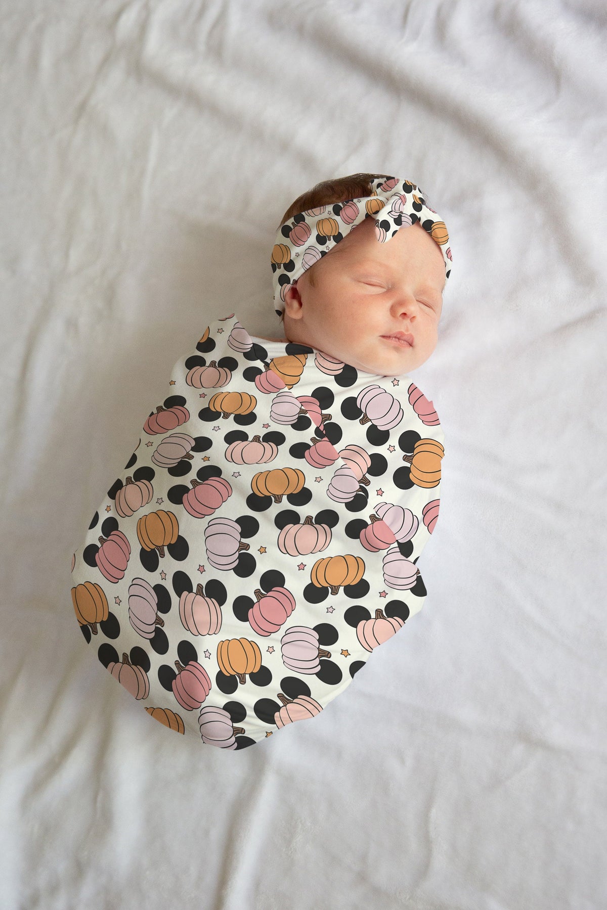 Personalized fall disney Newborn Swaddle Set, Pumpkin Swaddle Bow Set, Fall Swaddle Hat set, Custom name Newborn announcement outfit