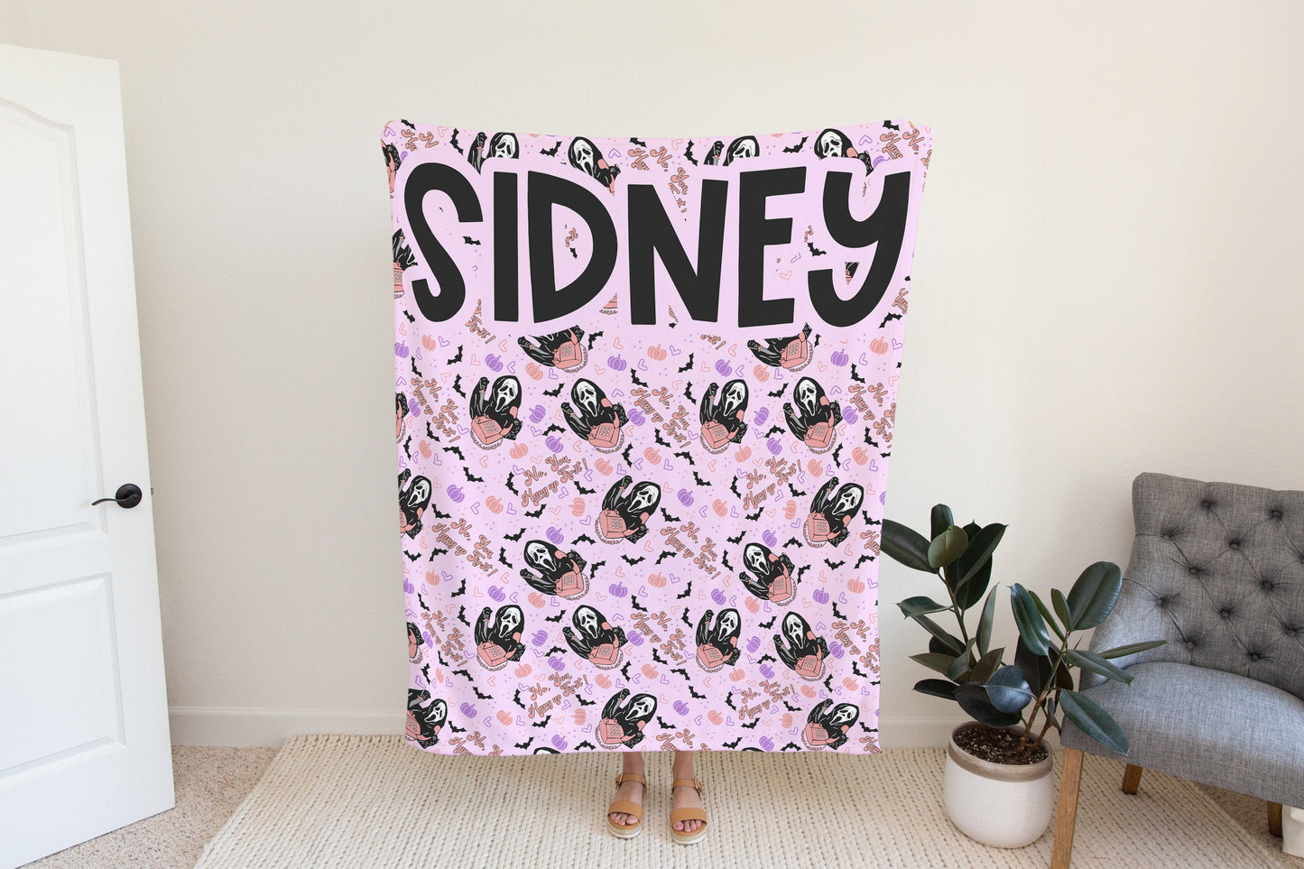 Personalized Halloween Scream Blanket, Fall Blanket