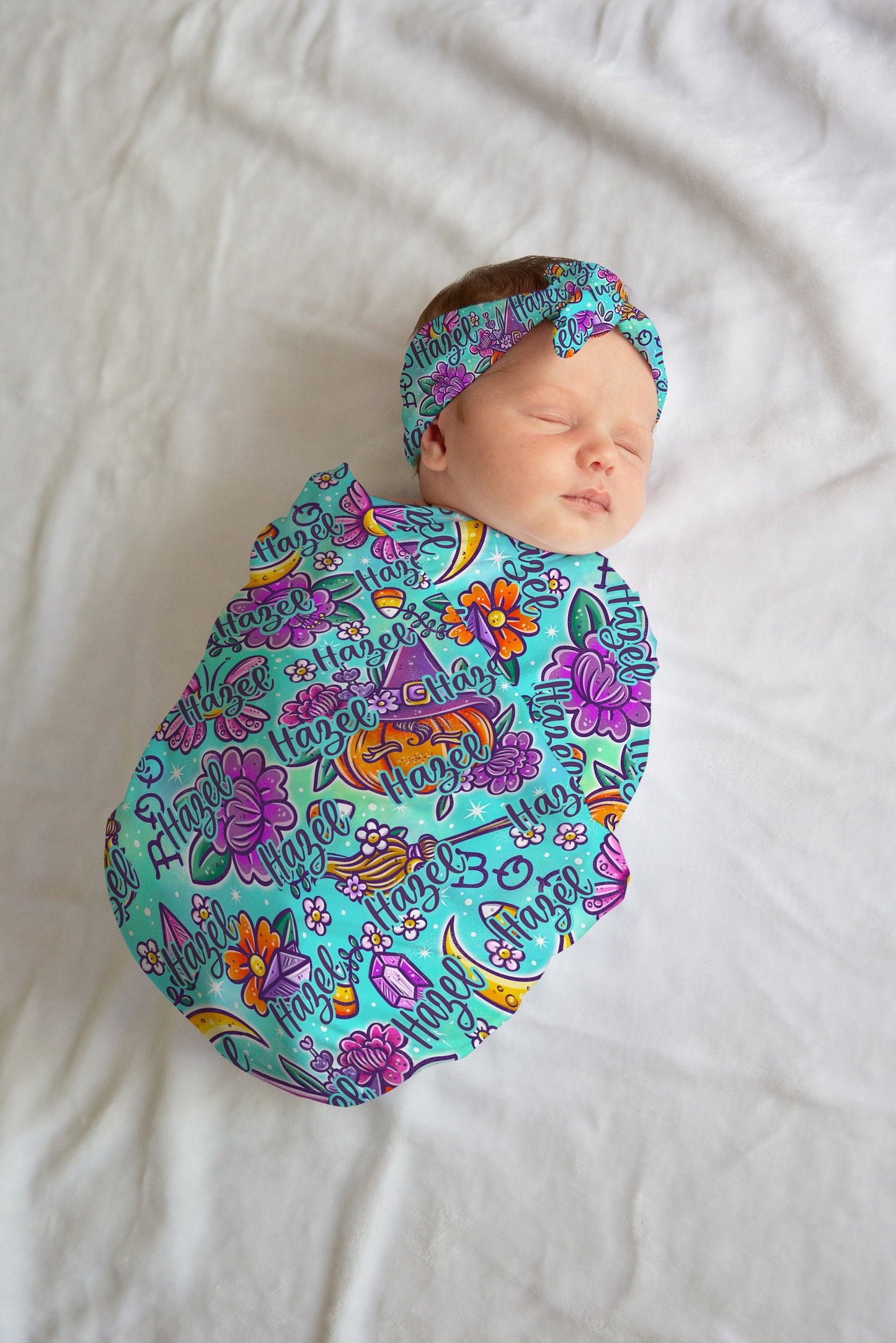 Personalized Halloween Swaddle Set Blue Pumpkins