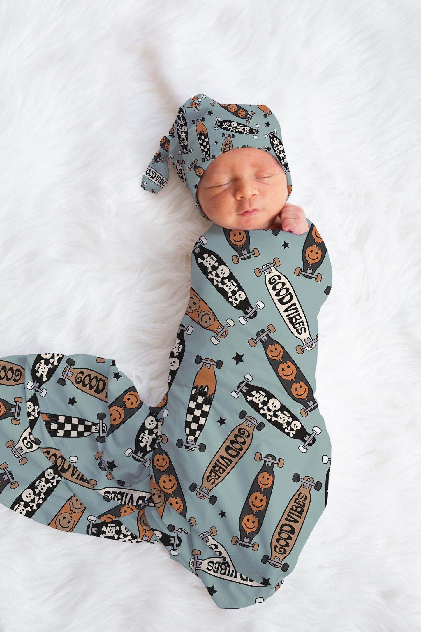 Personalized Boy Swaddle Hat Set Skateboard