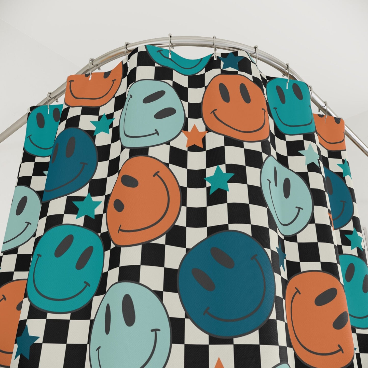 Smiley Face Shower Curtain Personalized boys, kids shower curtain retro, shower curtain boho, custom shower curtain, vintage shower curtain