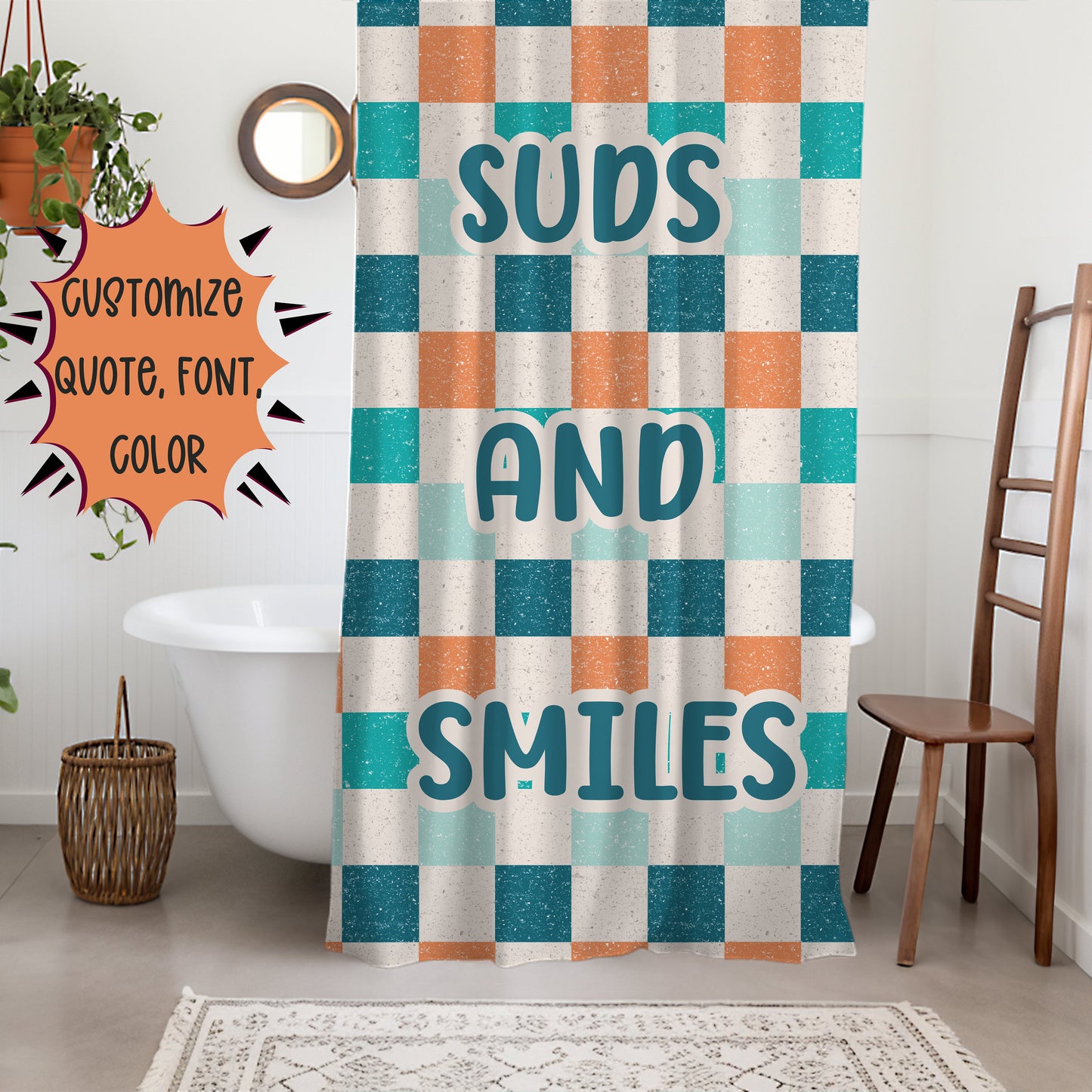 Boys Personalized Checkered Shower Curtain