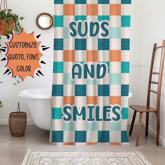 Boys Personalized Checkered Shower Curtain