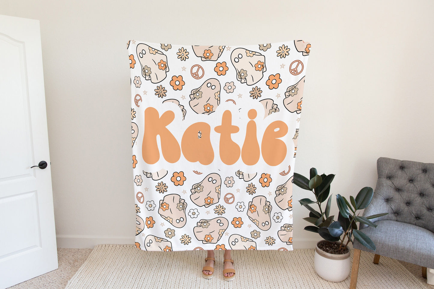 Personalized Ghost Halloween Blanket, Fall Decor