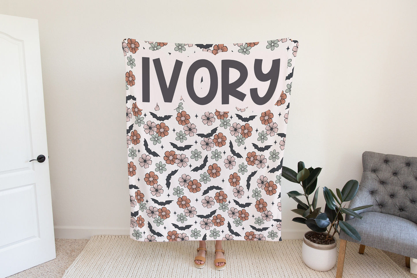 Personalized Halloween Bat Blanket, Fall Decor