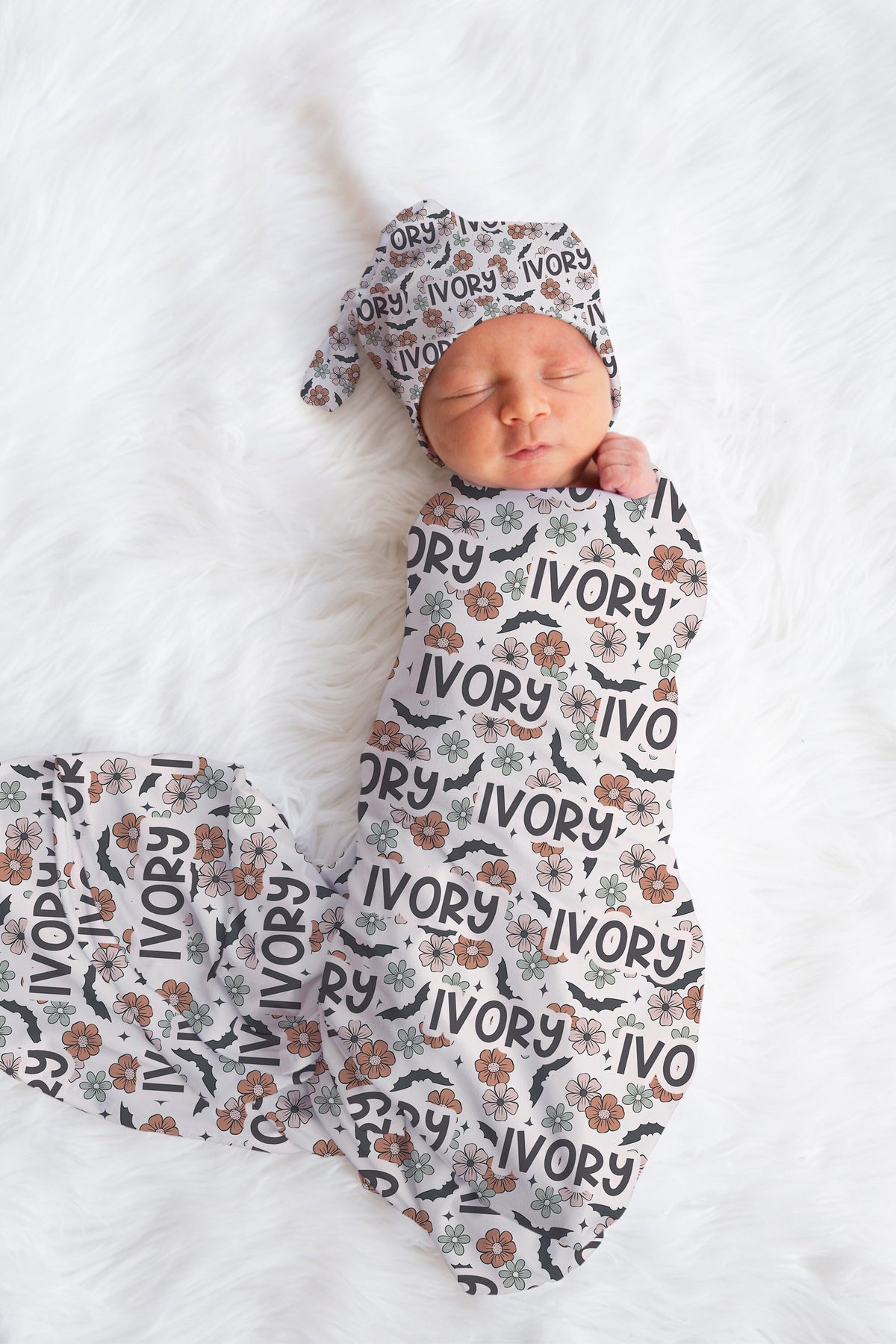 Personalized Halloween swaddle set Bats
