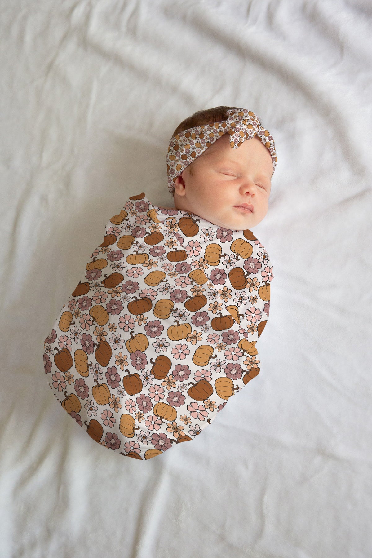 Personalized fall pumpkin Newborn Swaddle Set, Pumpkin Swaddle Bow Set, Fall Swaddle Hat set, Custom name Newborn announcement outfit
