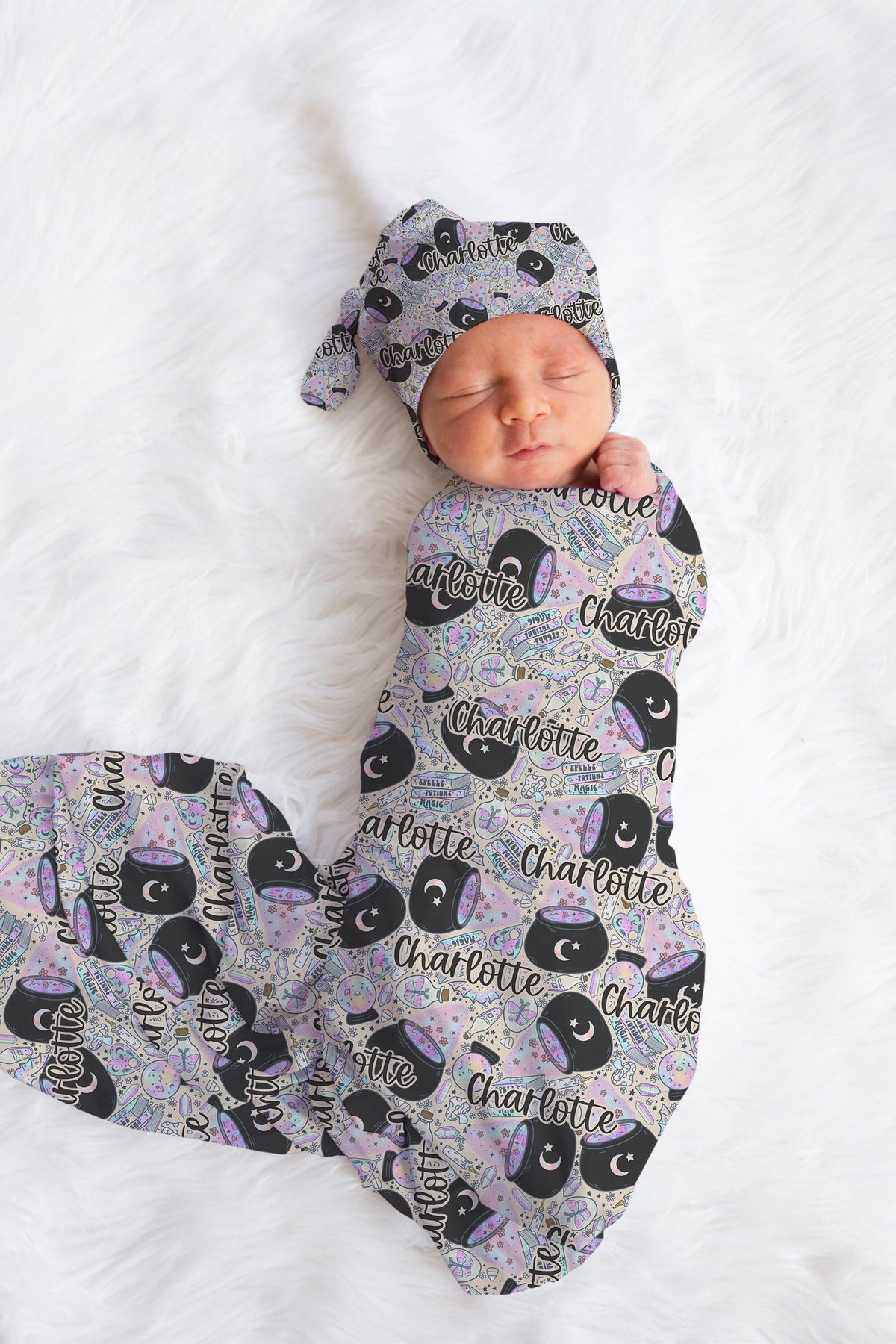 Personalized Purple Halloween Swaddle Set Witchy