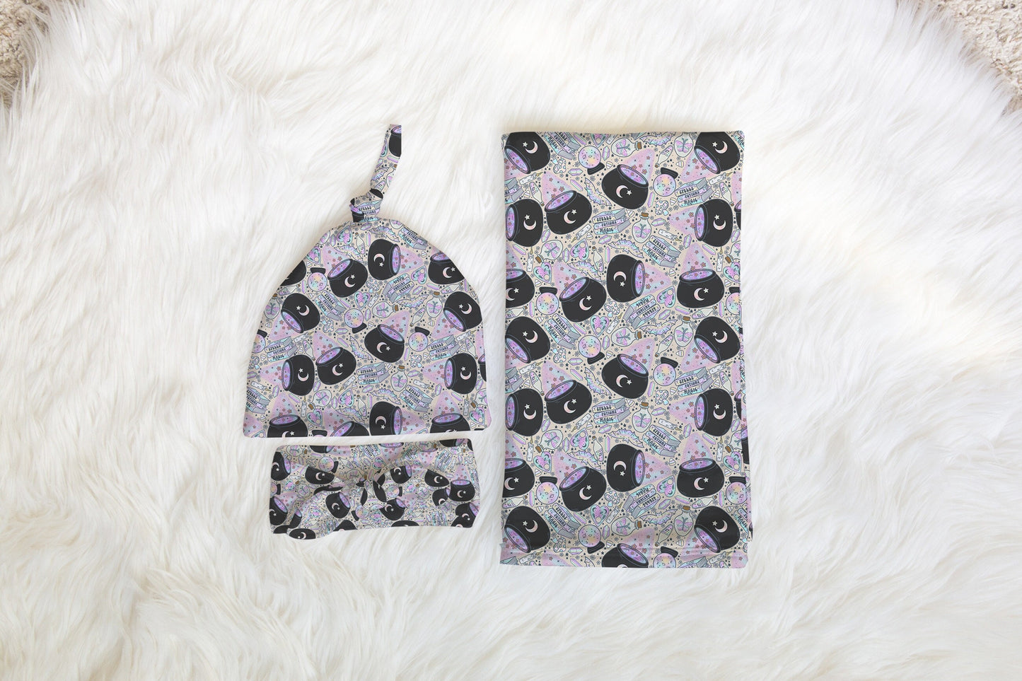 Personalized Purple Halloween Swaddle Set Witchy