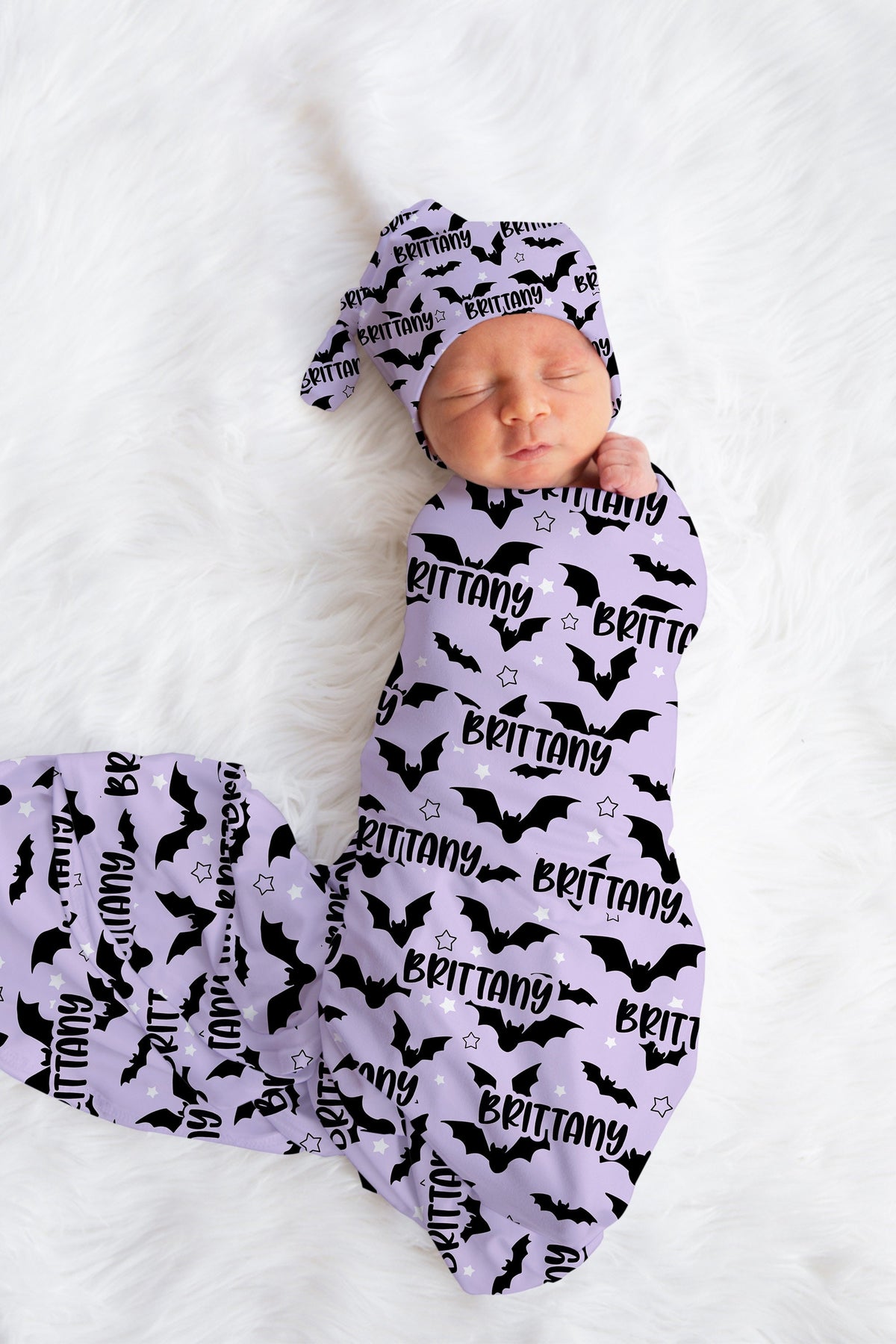 Personalized Bats Newborn Swaddle Set Purple