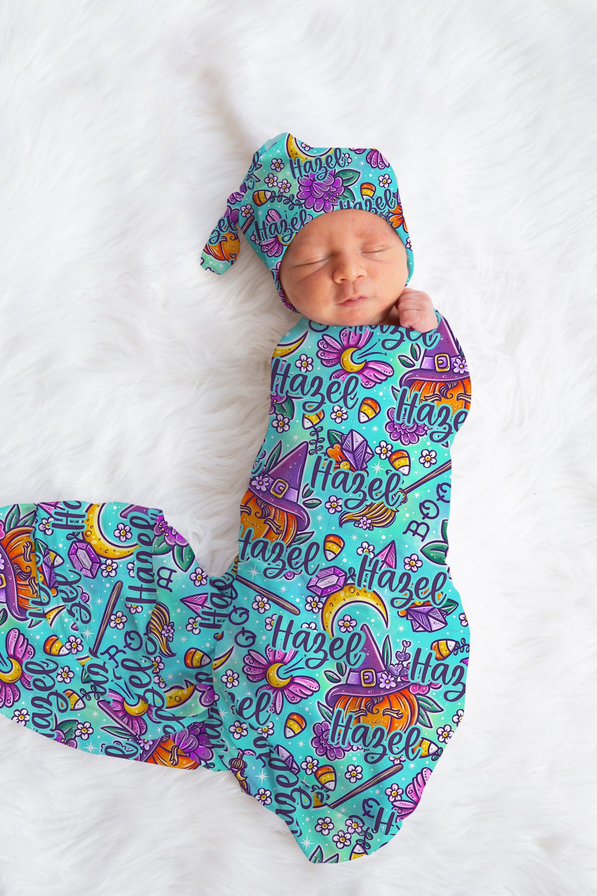 Personalized Halloween Swaddle Set Blue Pumpkins
