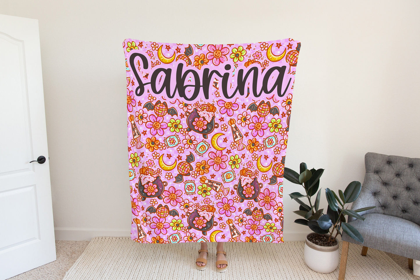 Personalized Halloween Blanket Witchy Fall Decor