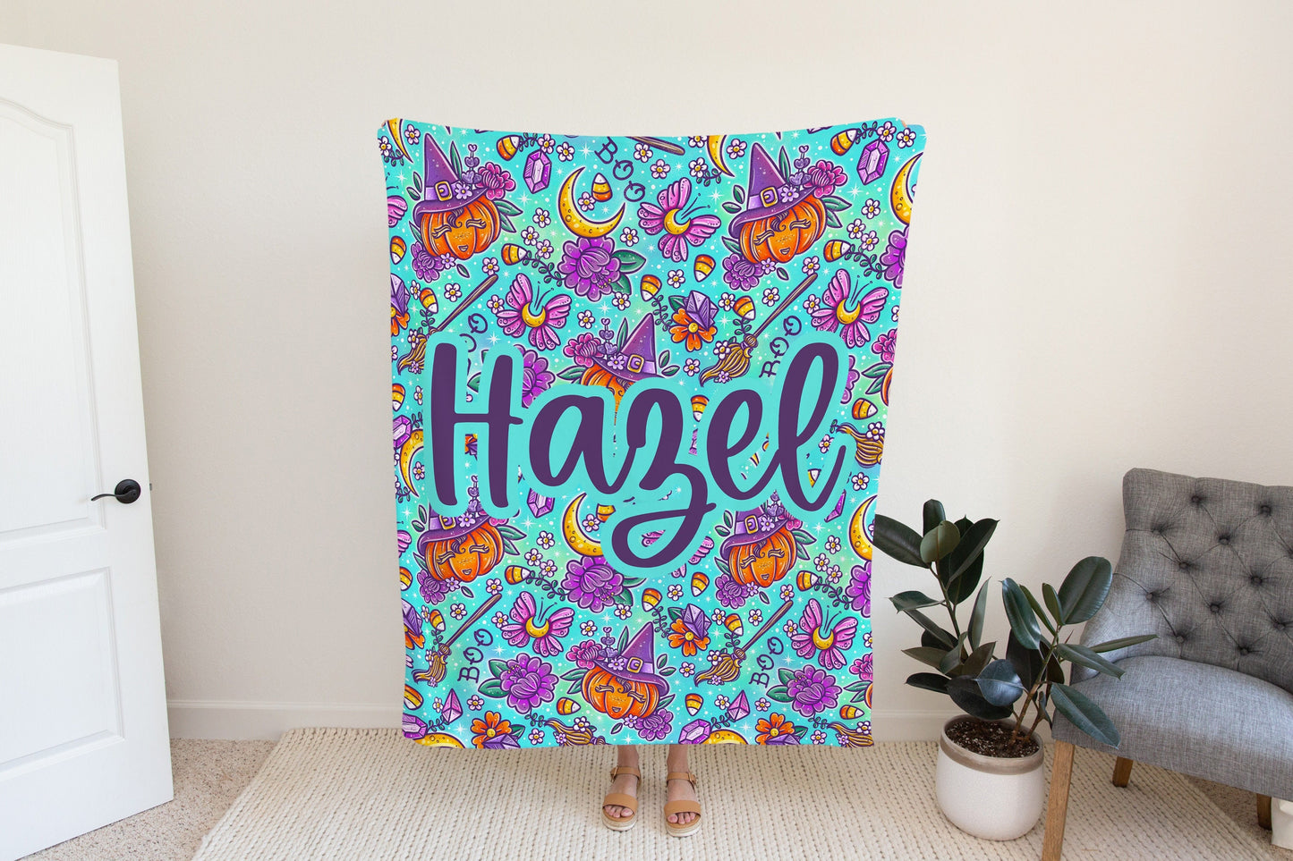 Personalized Halloween Blanket, Pumpkin Fall Decor
