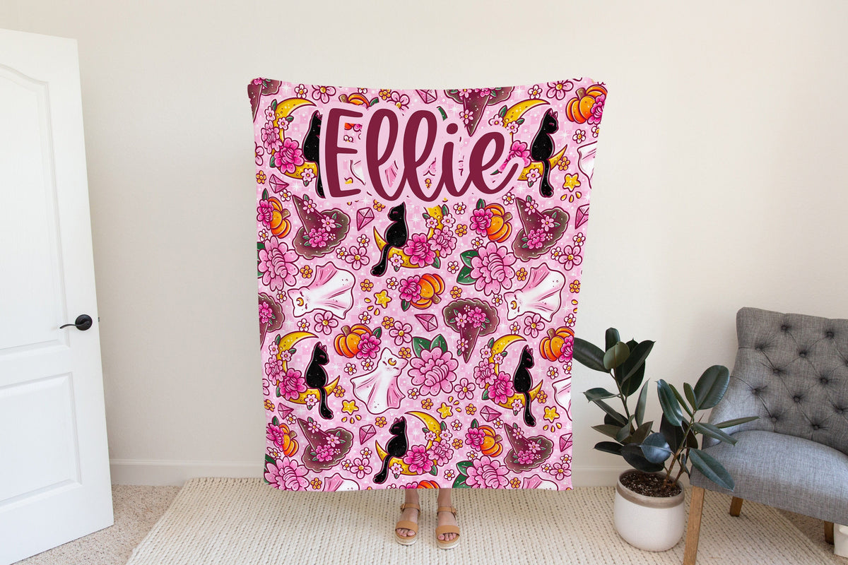Personalized Halloween Blanket Witchy Fall Decor