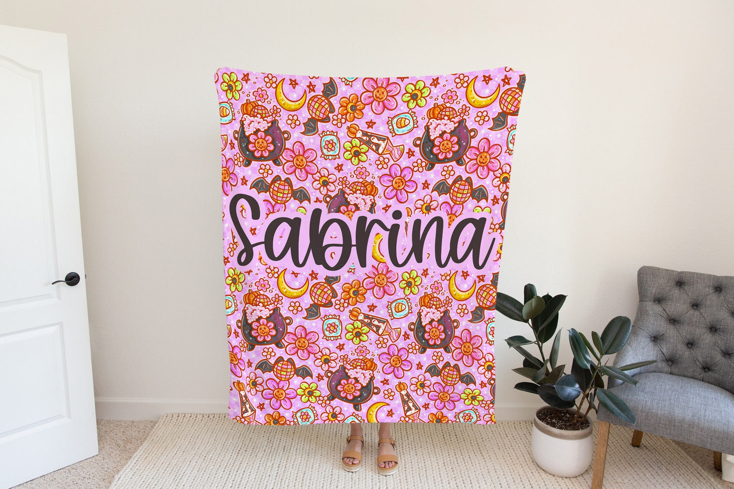 Personalized Halloween Blanket Witchy Fall Decor