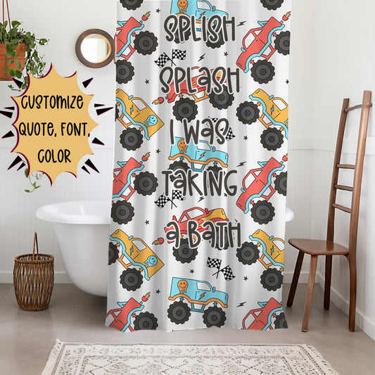 Shower Curtain Personalized boys, kids shower curtain trucks, custom shower curtain, kids bathroom decor boys