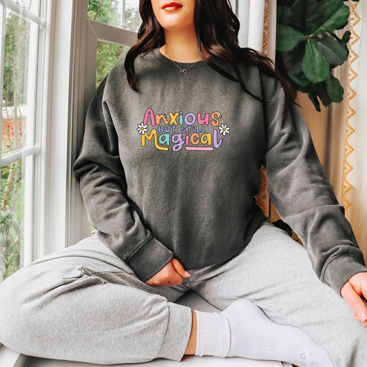 anxious mental health sweater, comfort colors crewneck, Anxious Emotional rainbow Oversized Vintage Sweater, Gen z sweater unhinged top