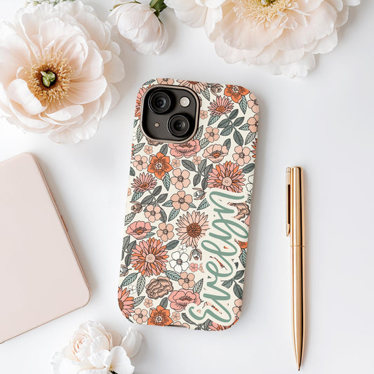 Custom floral phone case for iphone 16, 15, 14, 13 Pro Max, MAGSAFE Iphone case floral, vintage botanical personalized phone case