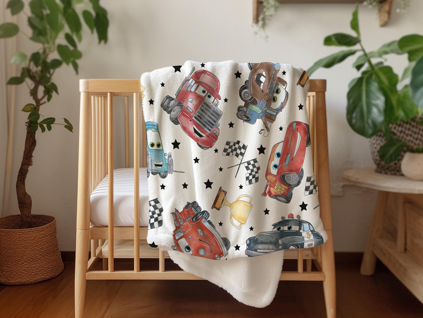 Personalized car blanket cartoon, custom name disney blanket, boys blanket, toddler blanket, birthday gift for boy son, boys bedroom decor