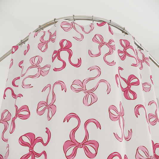 Pink Bow Shower Curtain Coquette decor, custom trendy coquette bathroom decor, preppy shower curtain, aesthetic bathroom decor personalized