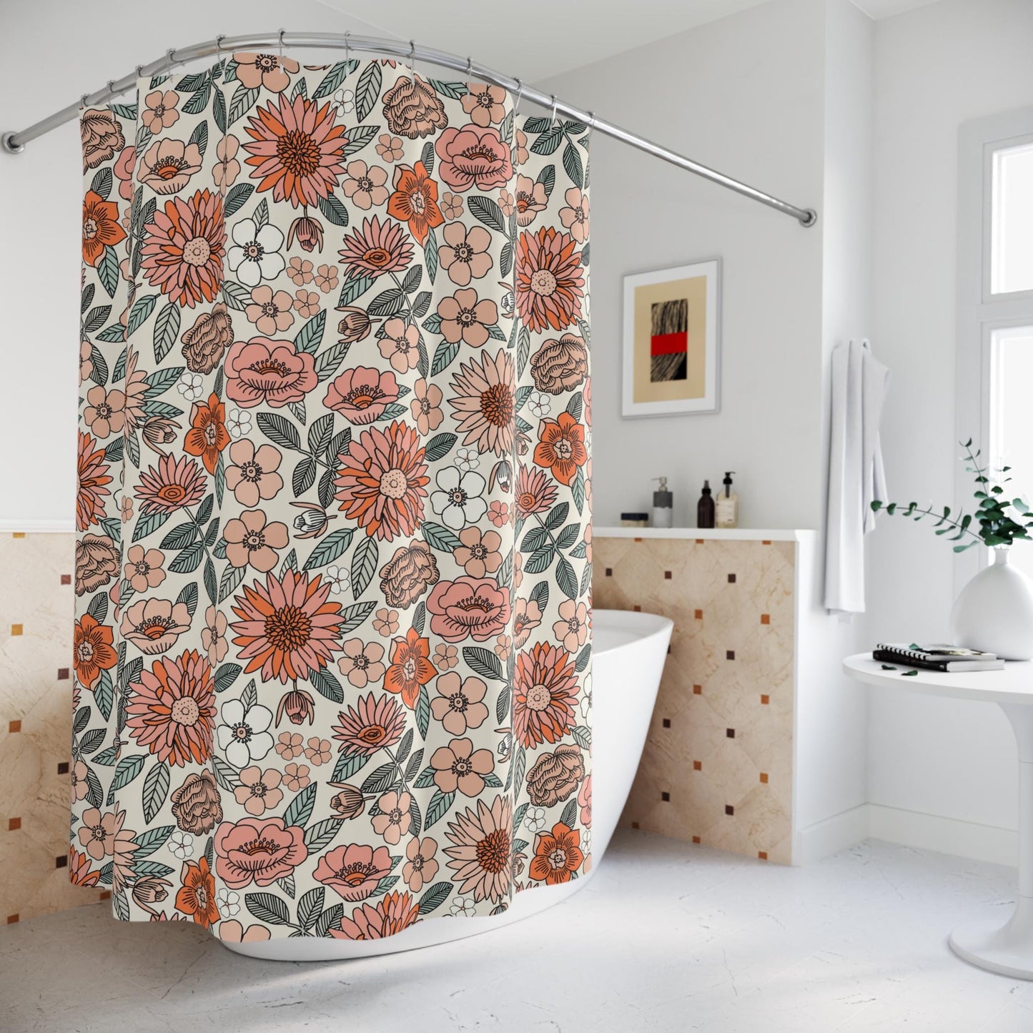 Boho Shower Curtain, shower curtain retro, shower curtain boho, custom shower curtain, vintage shower curtain, botanical shower curtain