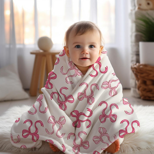 Personalized coquette pink bow Blanket, coquette room decor, preppy stuff room decor, pink bow baby blanket, bow decor