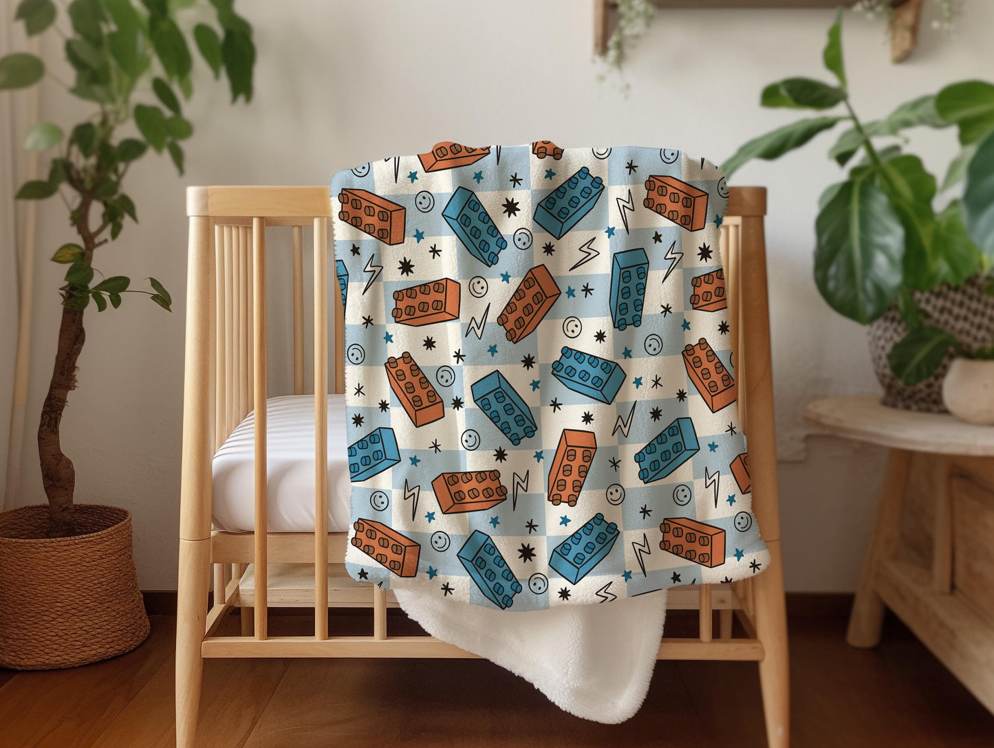 Personalized blanket for boys, blocks blanket, checkered throw, birthday gift for him, custom name baby blanket, baby shower gift