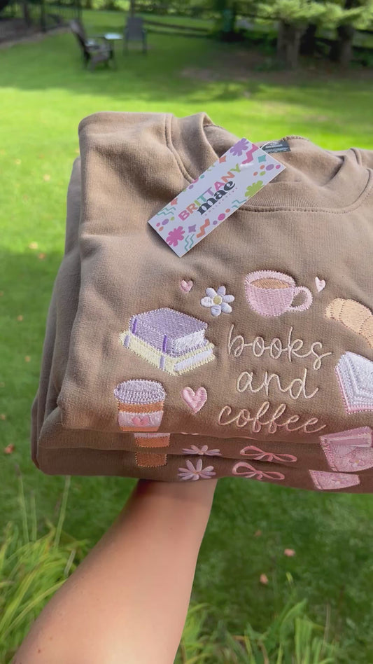 Coffee and books embroidered sweater