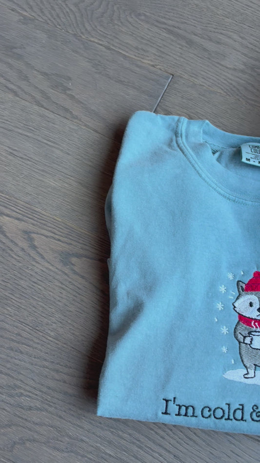 I'm Tired and Cold Racoon Embroidered Long sleeve