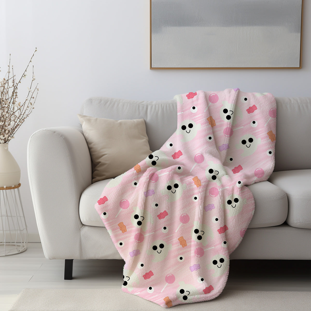 Personalized Halloween Blanket Pink Ghost